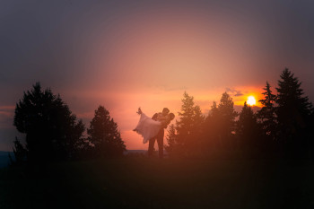 Romantic bride and groom portrait at Mt. Hood Organic Farms