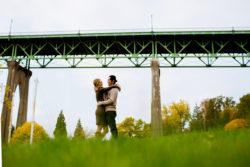 Beautiful engagement photos on St. John's Bridge at Cathedral Park by Portland, wedding and portrait photographers, Stark Photography.