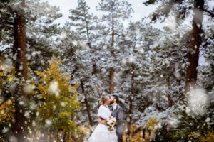 A romantic, snowy winter Estes Park wedding at Chapel on the Rock and Della Terra Mountain Chateau in Colorado, with photos by Stark Photography.