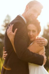 Sunset light around a just married couple in Oregon