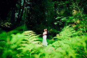 A beautiful wedding portrait in the woods at Camp Angelos outside of Portland, Oregon photographed by Stark Photography