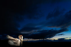sunset portrait of a wedding couple in The Dalles, Oregon