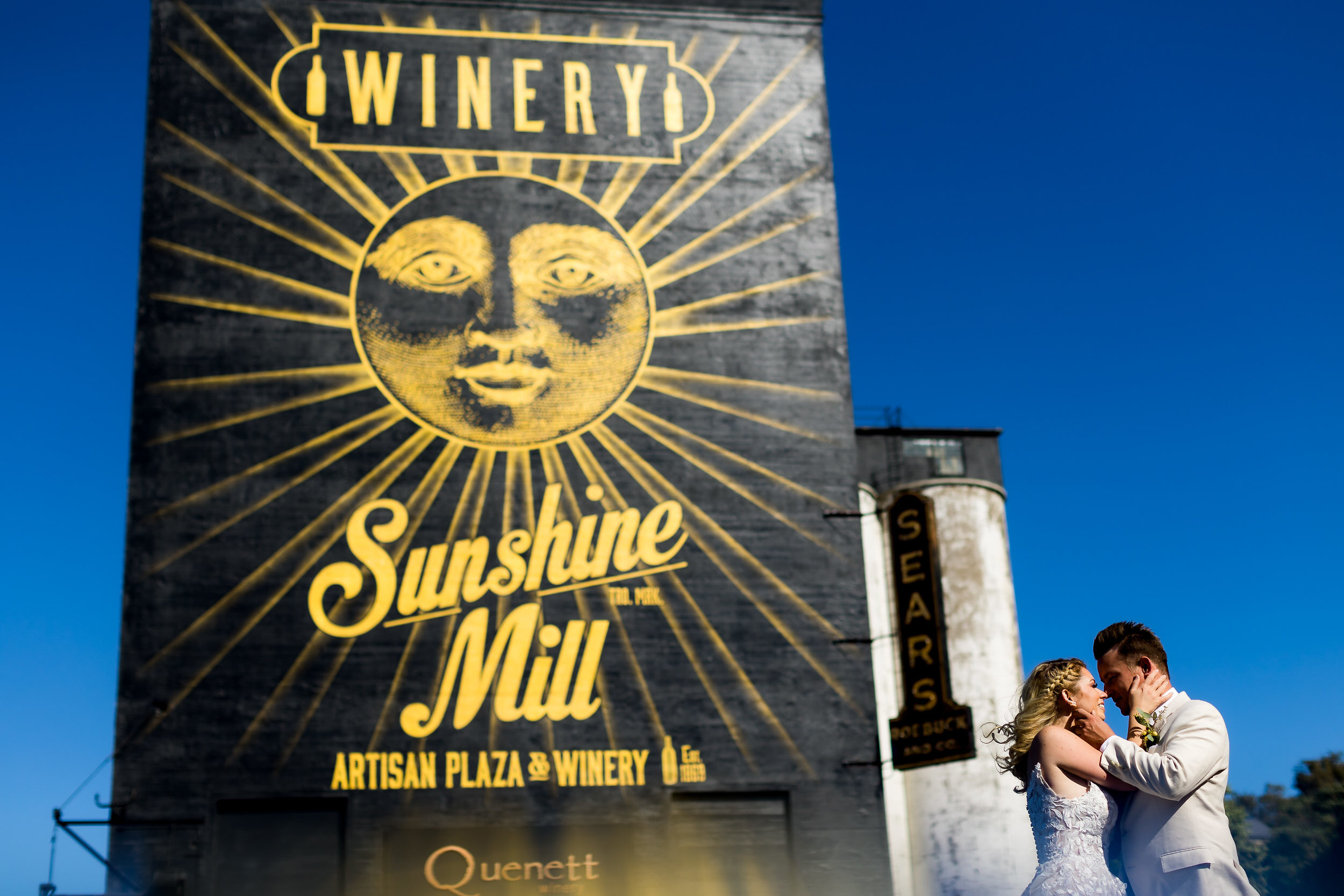 Sunshine Mill Winery in The Dalles Oregon with a wedding couple