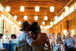 bride and groom listening to speeches at the apple house at mt. hood organic farms