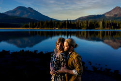 engaged couple posing for a photo at Sparks Lake near Bend, Oregon