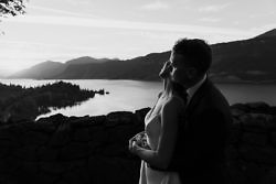 The Columbia Gorge frames a perfect sunset for a newly married couple.