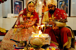 fire ceremony during Indian wedding at Portland hindu temple
