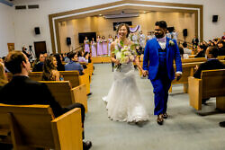 bride and groom recessional walk in NE Portland church