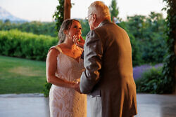father dancing with daughter in wedding reception at the orchard hood river